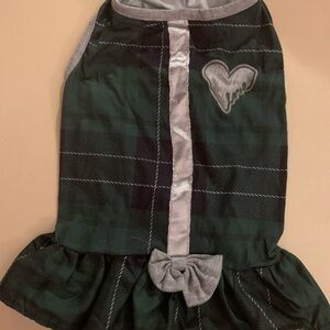 Plaid Green Dog Dress with Heart Detail